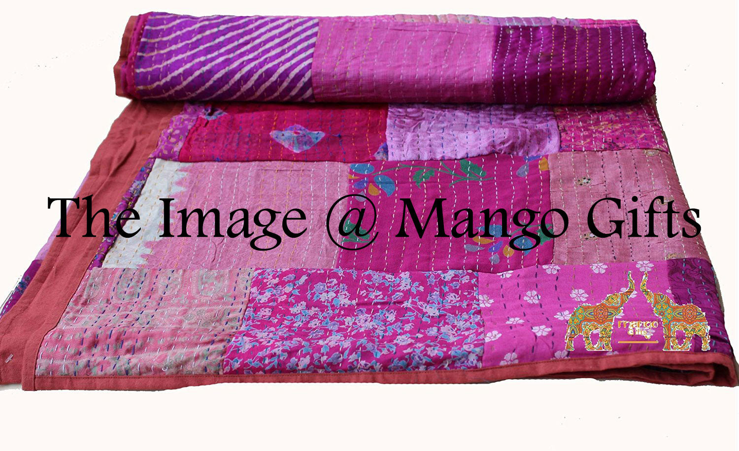 Traditional Indian Silk Sari Kantha Bedspread Bed Cover Rali Wholesale Lot 5 Pcs - Mangogiftsstore