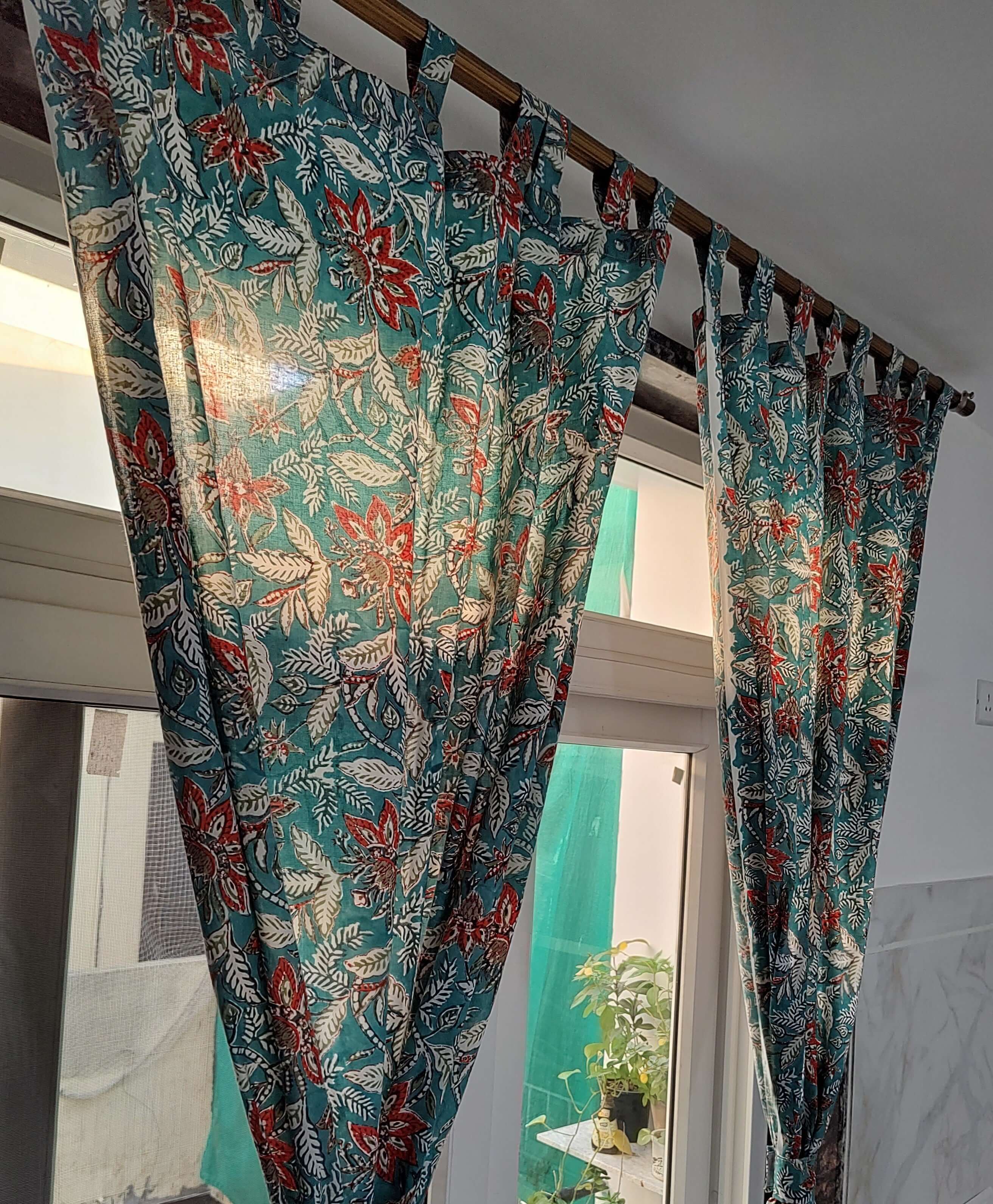 Hand-Block Print Cotton Floral Curtains - Bohemian Decor