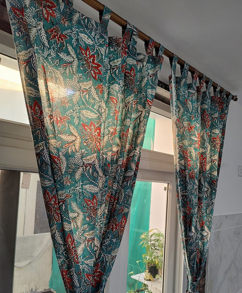 Hand Block Print floral bohemian window drapes panels 