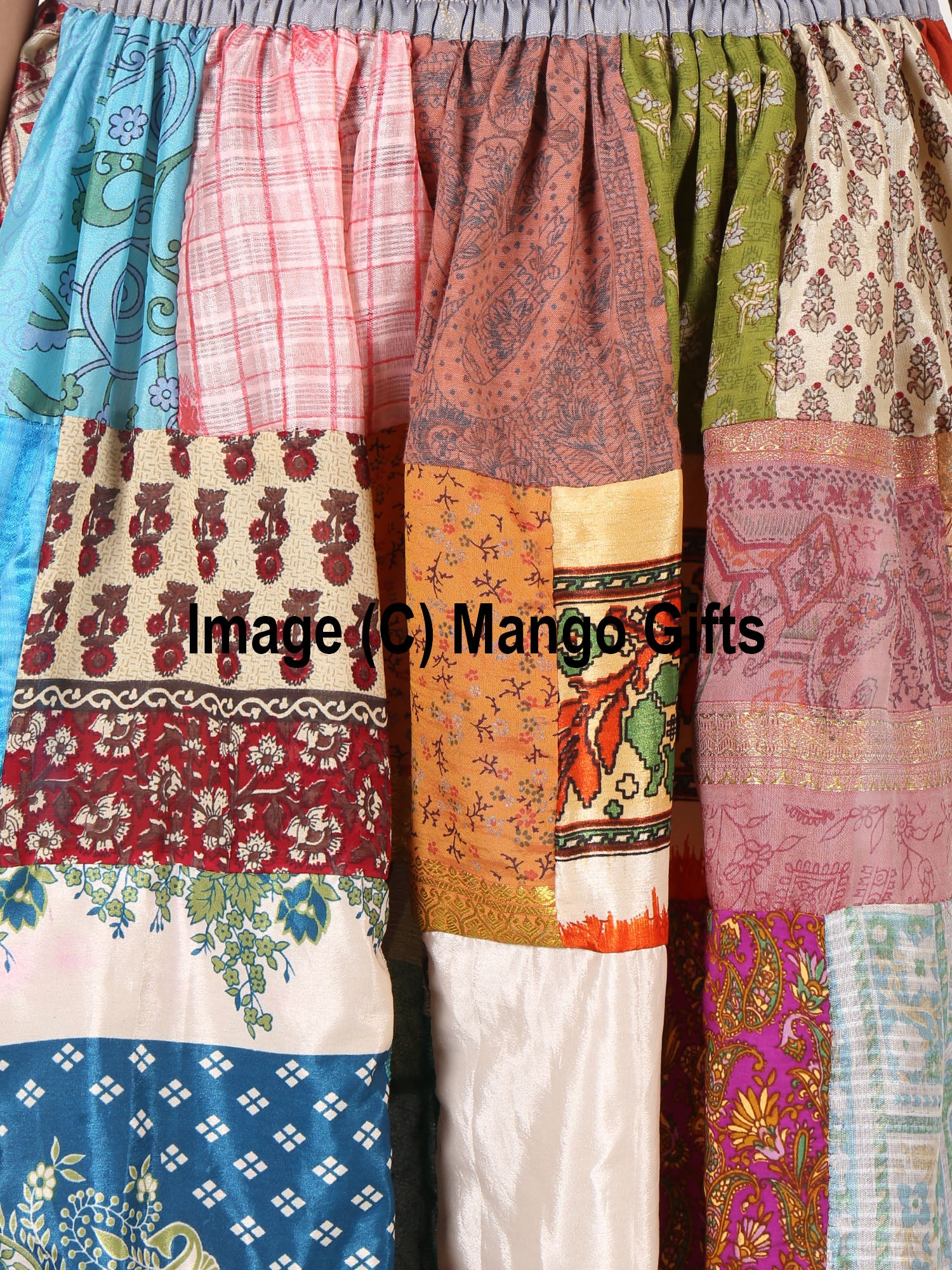 Indian Silk Sari Patchwork Boho Skirts Hippy Hippie Clothing Vintage Handmade Elastic Waist Long Skirt - Mangogiftsstore