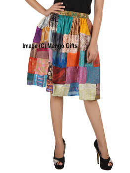 Indian Silk Sari Patchwork Boho Girls Skirt Fashion Wear Hippy Hippie Vintage Clothings - Mangogiftsstore