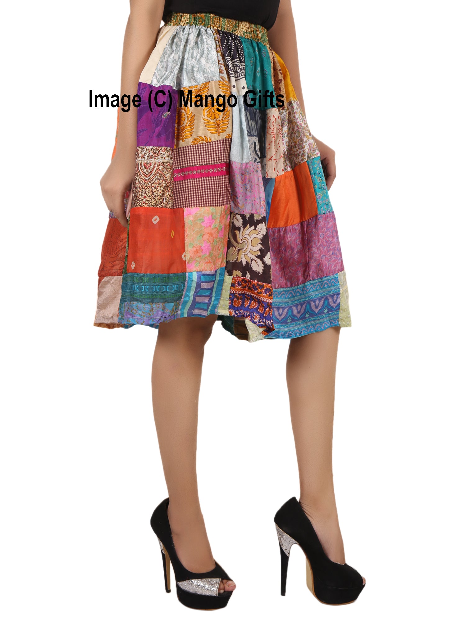 Indian Silk Sari Patchwork Boho Girls Skirt Fashion Wear Hippy Hippie Vintage Clothings - Mangogiftsstore