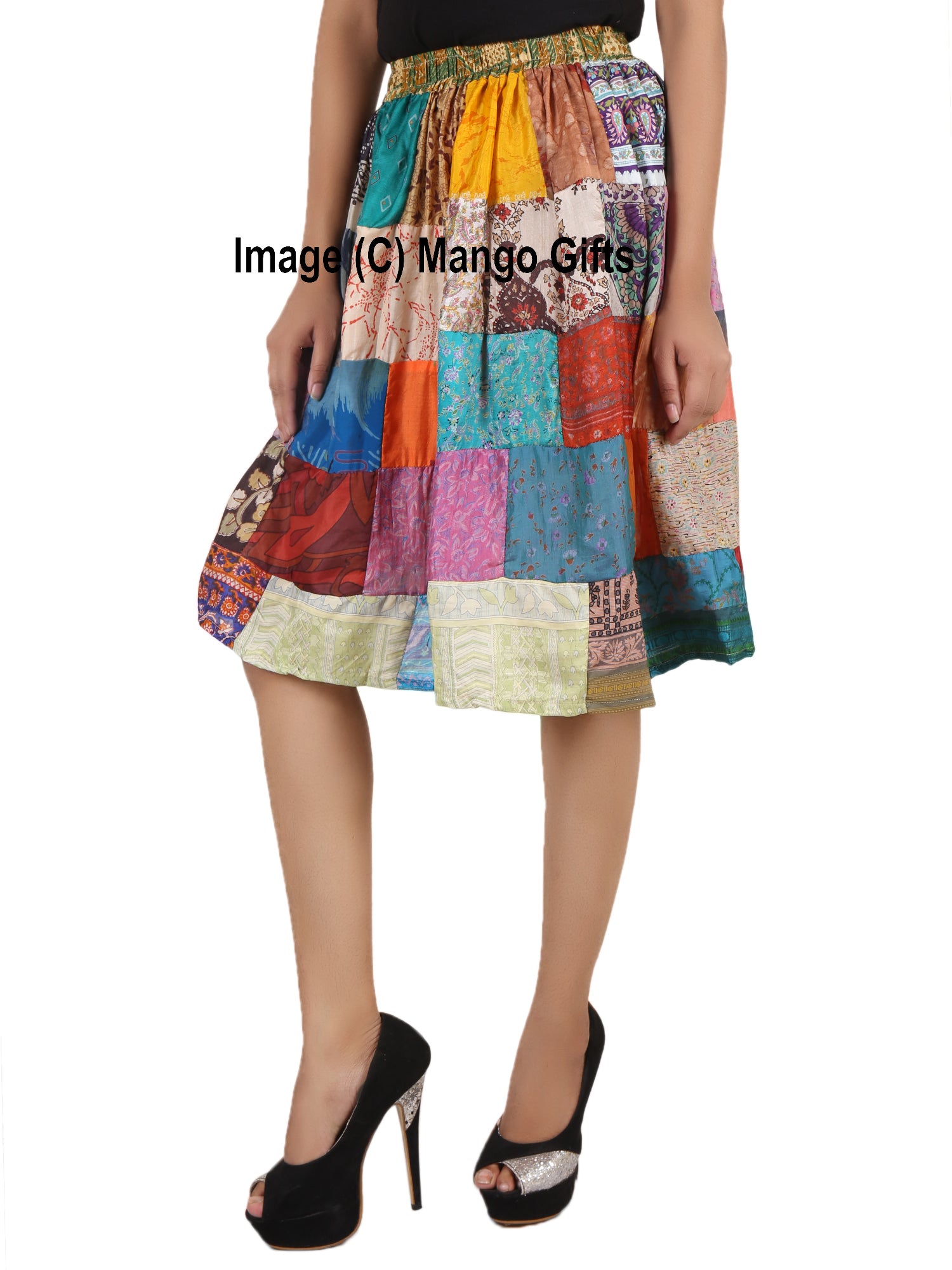 Indian Silk Sari Patchwork Boho Girls Skirt Fashion Wear Hippy Hippie Vintage Clothings - Mangogiftsstore