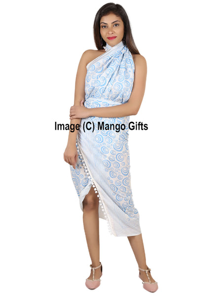 Hand Block Print 100%Cotton Beach Wrap Dress Long Dupatta Sarong Bikini Cover-Up Swimwear Pareo - Mangogiftsstore