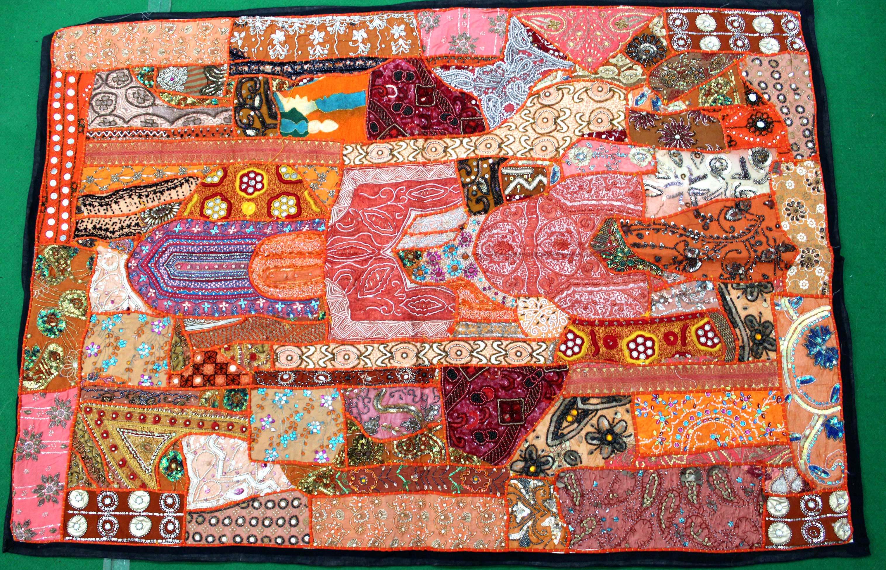 Indian Wall Hanging Embroidered Tapestry Orange Cloth wall Hanging