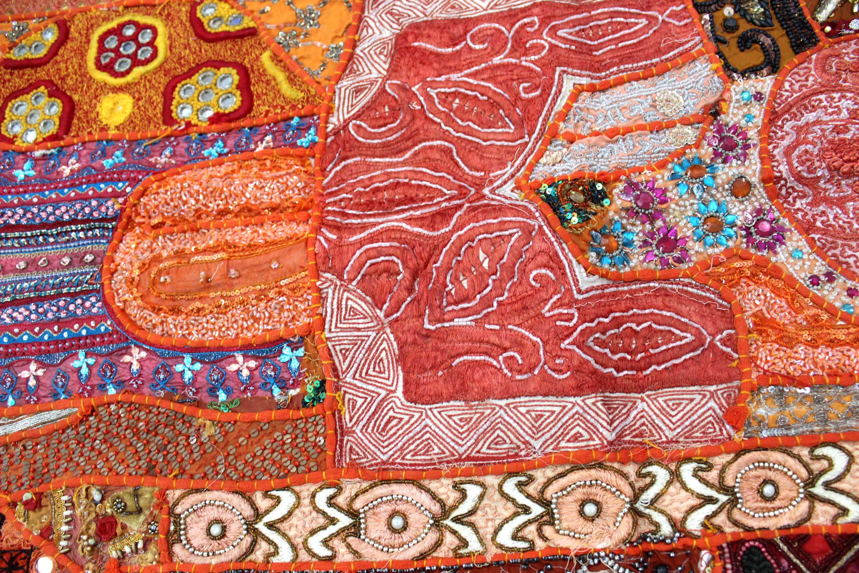 Indian Wall Hanging Embroidered Tapestry Orange Cloth wall Hanging