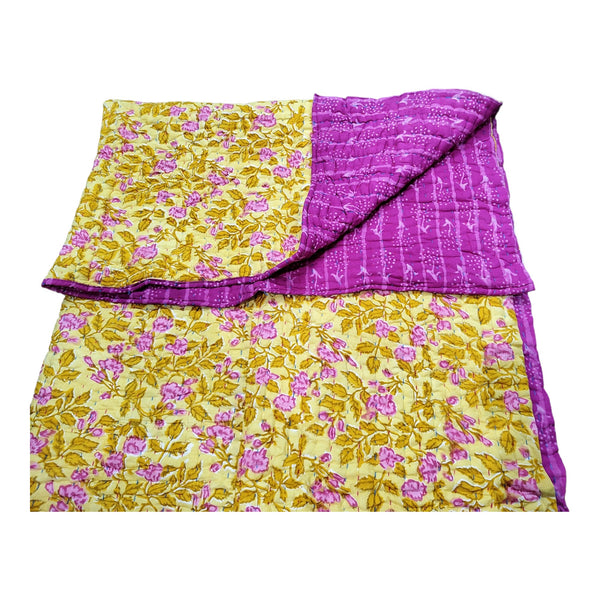 Reversible Katha Cotton Quilt 60 x 90 Inches Floral Hand Quilted Jaipur Razai Premium Quality