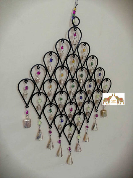 Indian Wall Decor Metal Handcrafted Tear Drop Antique Bells Indoor Outdoor Hanging Decoration - Mangogiftsstore