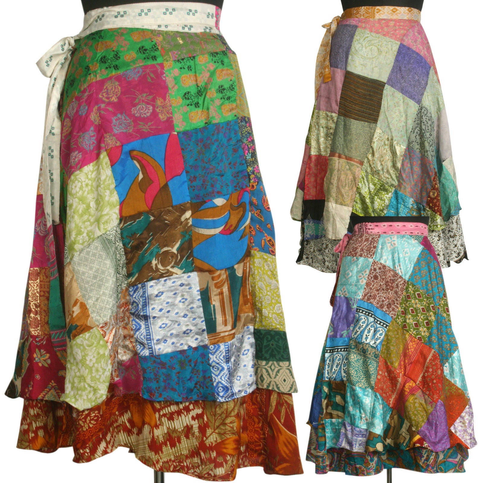 Vintage Silk Sari Magic Wrap Skirt - Beach Wear