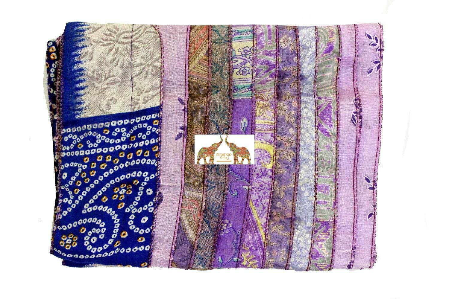 Indian Vintage Silk Sari Handmade Recycled Scarves Stoles Patchwork scarf wraps - Mangogiftsstore