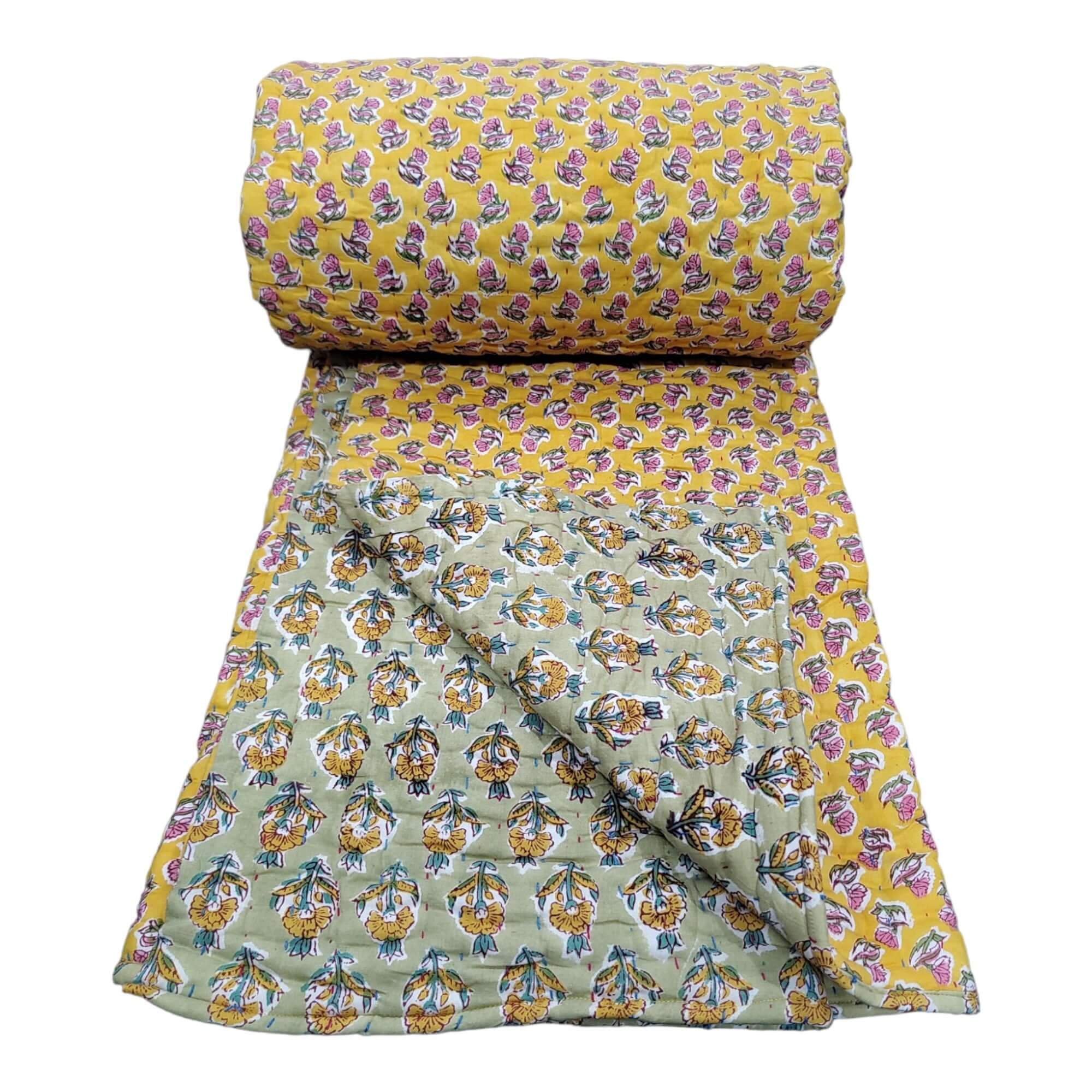 Reversible Katha Quilt 60x90 - Hand Quilted Jaipur Razai