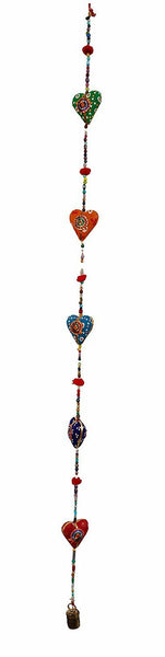 Indian Handmade Decorative Cotton 5 Hearts Fabric Wall Door Mobile Hanging Decor - Mangogiftsstore