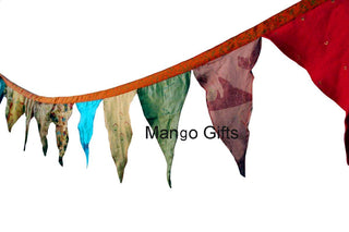 Vintage Recycled Silk sari Fabric Bunting Tea Party Flag XMas Multicolor Garland - Mangogiftsstore