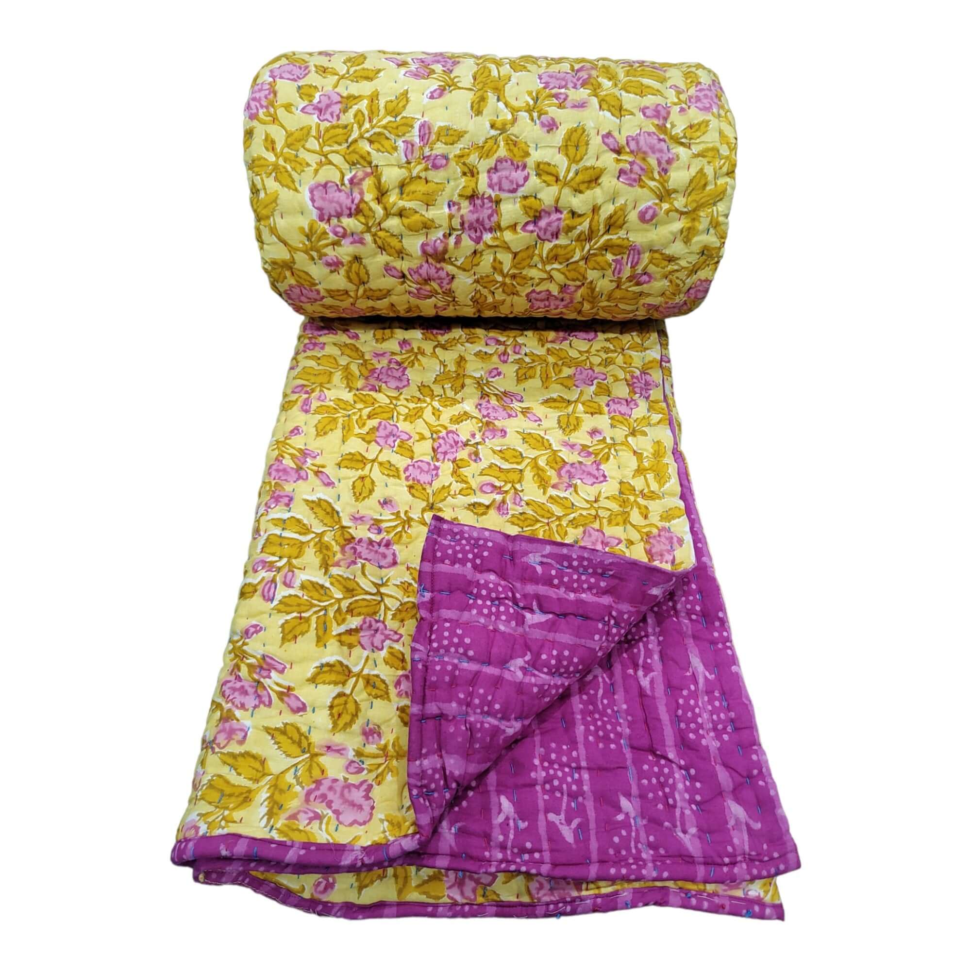 Reversible Katha Quilt 60x90 - Hand Quilted Jaipur Razai