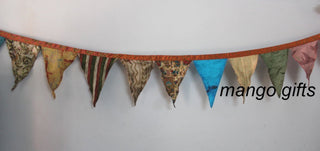 Vintage Recycled Silk sari Fabric Bunting Tea Party Flag XMas Multicolor Garland - Mangogiftsstore