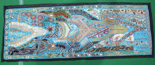 Indian Wall Hanging Embroidered Tapestry Turquoise Blue