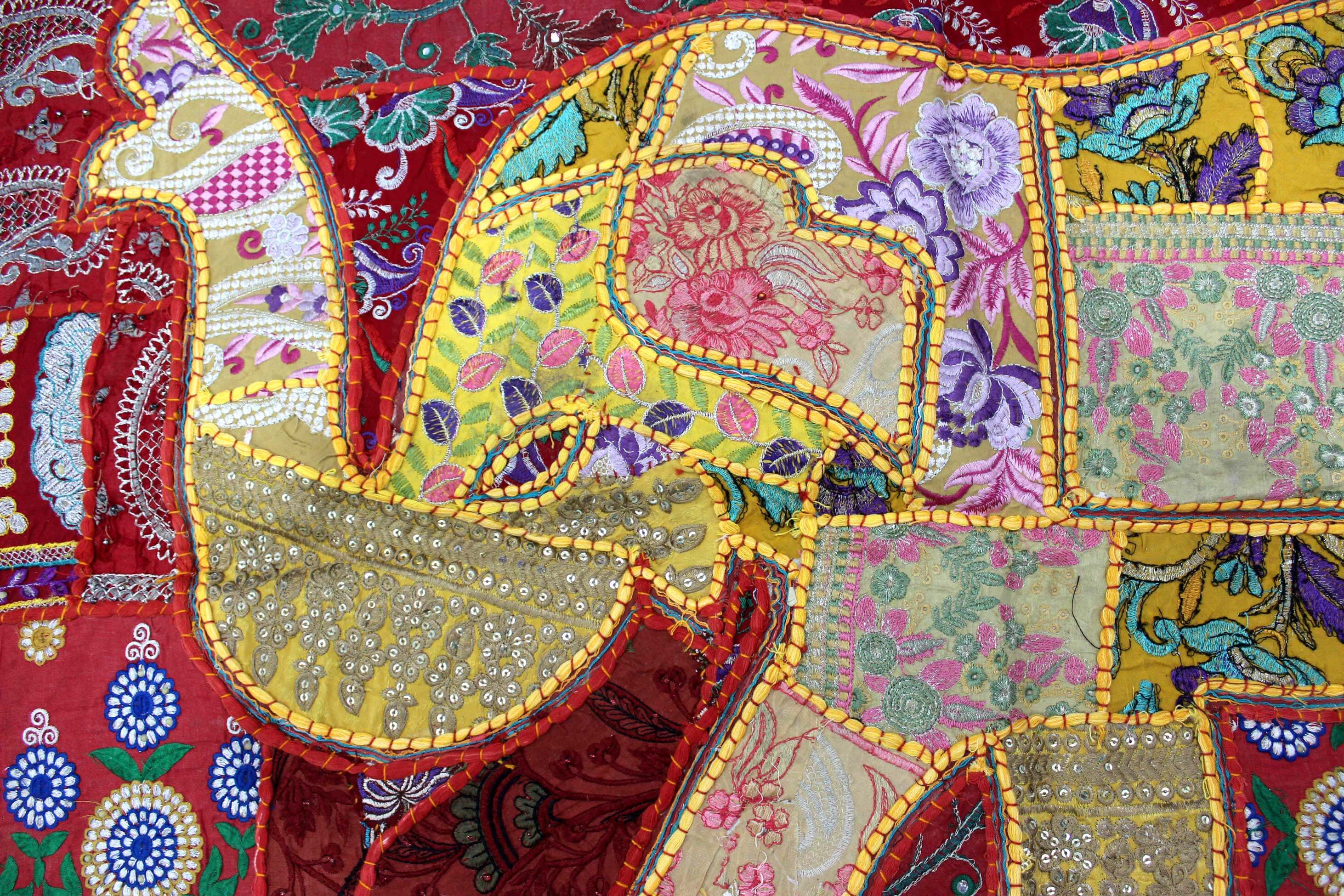 Indian Wall Hanging Embroidered Elephant Tapestry Yellow antique wall piece,cotton tapestry,tapestry,Tribal wall hanging,wall hanging Decor