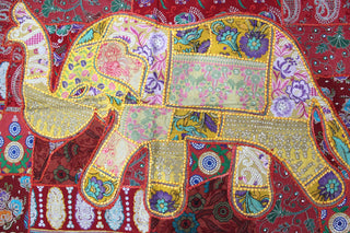 Indian Wall Hanging Embroidered Elephant Tapestry Yellow antique wall piece,cotton tapestry,tapestry,Tribal wall hanging,wall hanging Decor