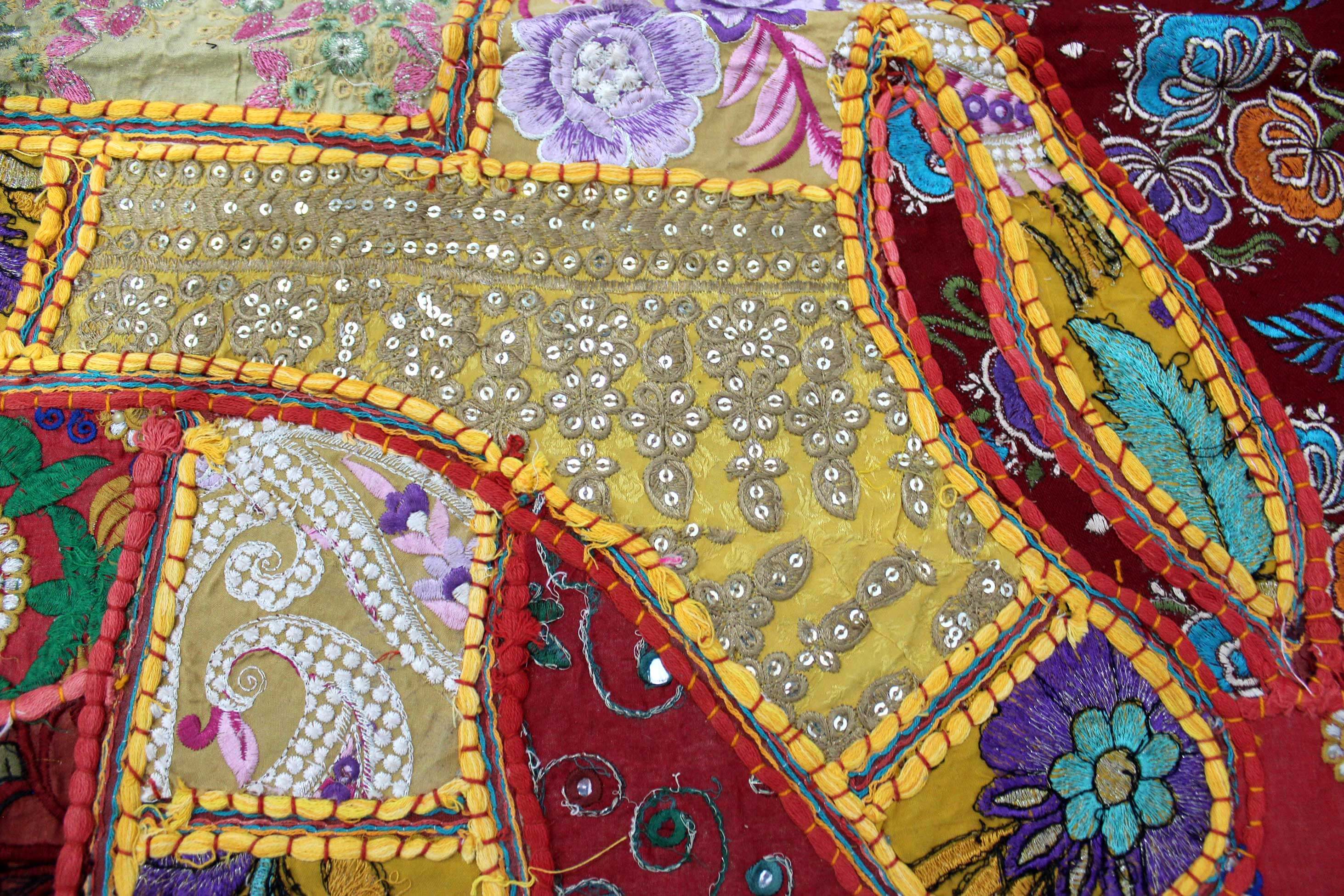 Indian Wall Hanging Embroidered Elephant Tapestry Yellow antique wall piece,cotton tapestry,tapestry,Tribal wall hanging,wall hanging Decor