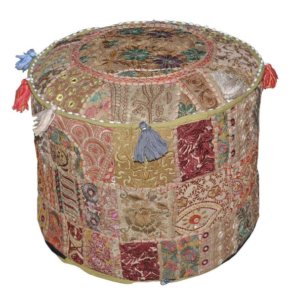 Embroidered Foot Stool Traditional Patchwork Ottoman 18" X 13" Inches - Mangogiftsstore