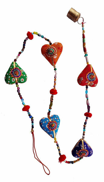 Indian Handmade Decorative Cotton 5 Hearts Fabric Wall Door Mobile Hanging Decor - Mangogiftsstore