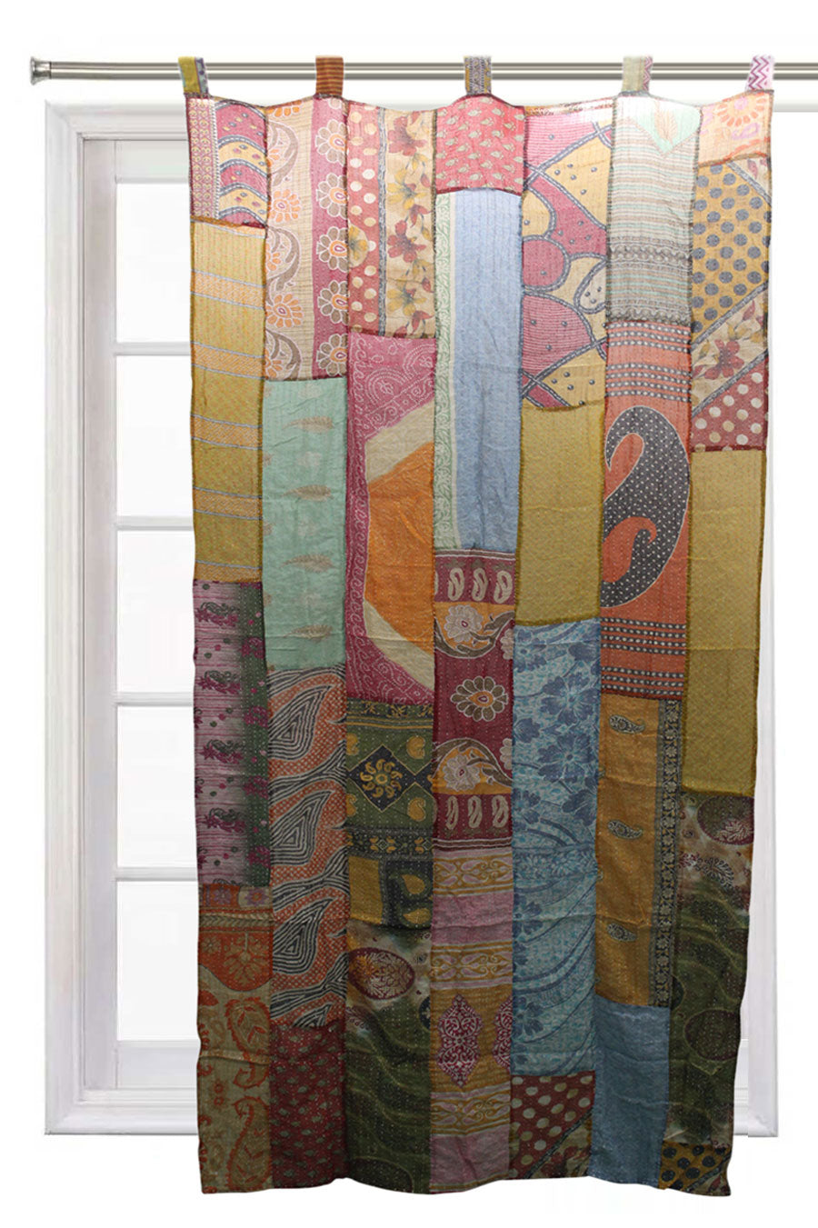 Upcycled Vintage Sari Curtain - Boho Kantha Drapes