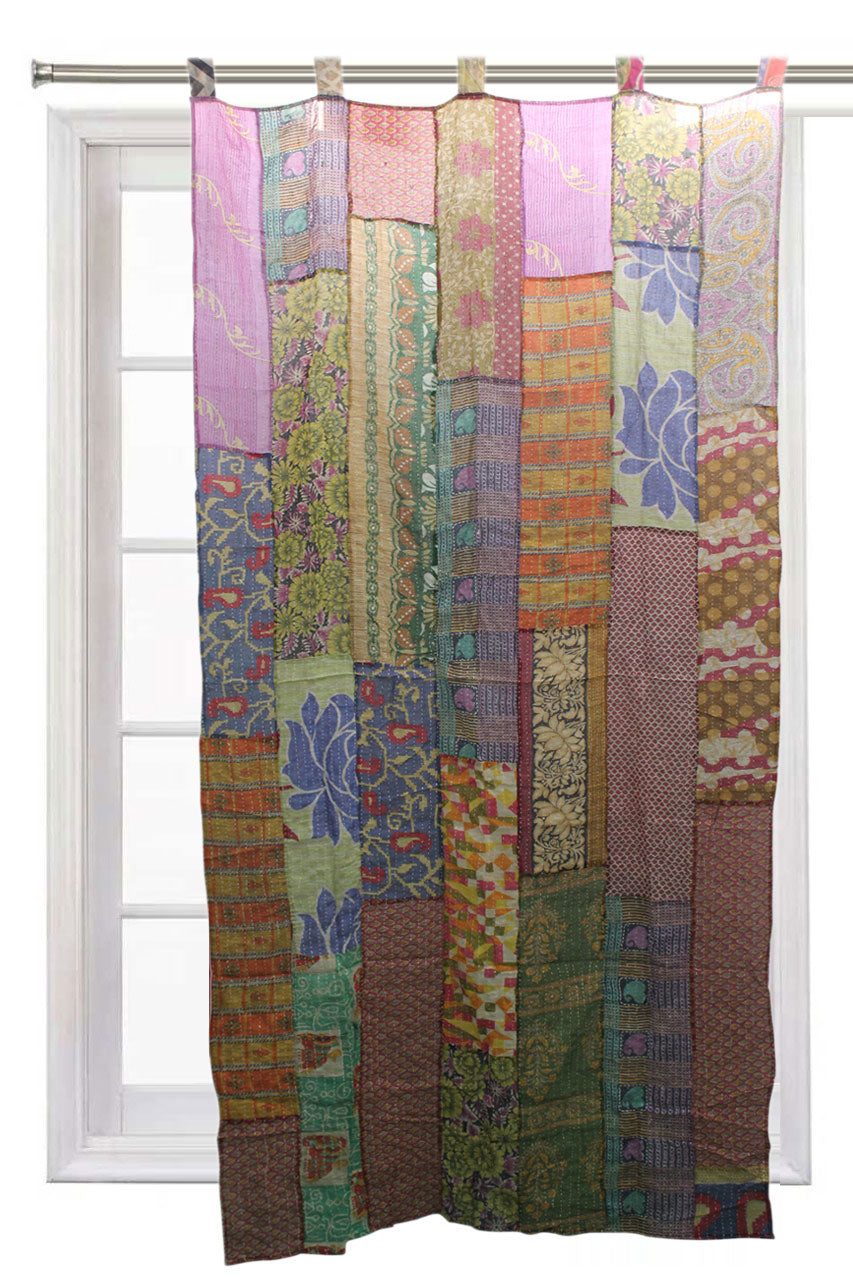 Upcycled Vintage Sari Curtain - Boho Kantha Drapes