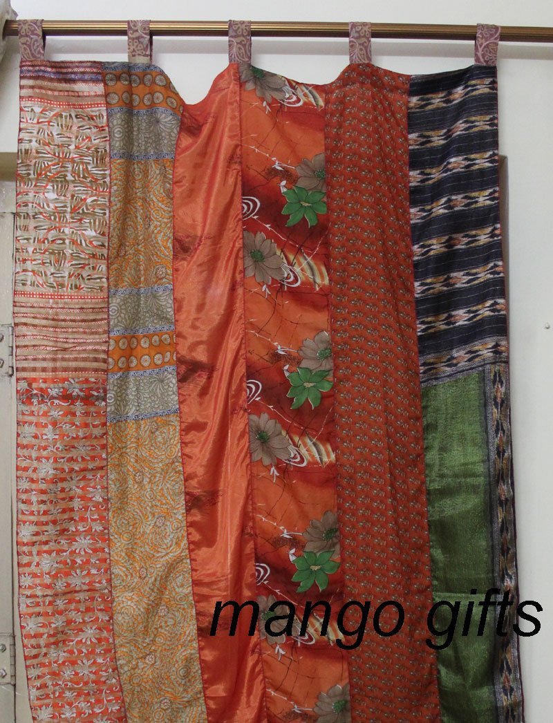 Indian Old Sari Multicolor Curtain Door Drape Window Decor Silk Saree Curtain - Mangogiftsstore