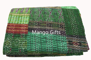 Indian Kantha Quilt Patchwork Silk Bedspread Size 60*90 Inches Wholesale Lot 3Pc - Mangogiftsstore