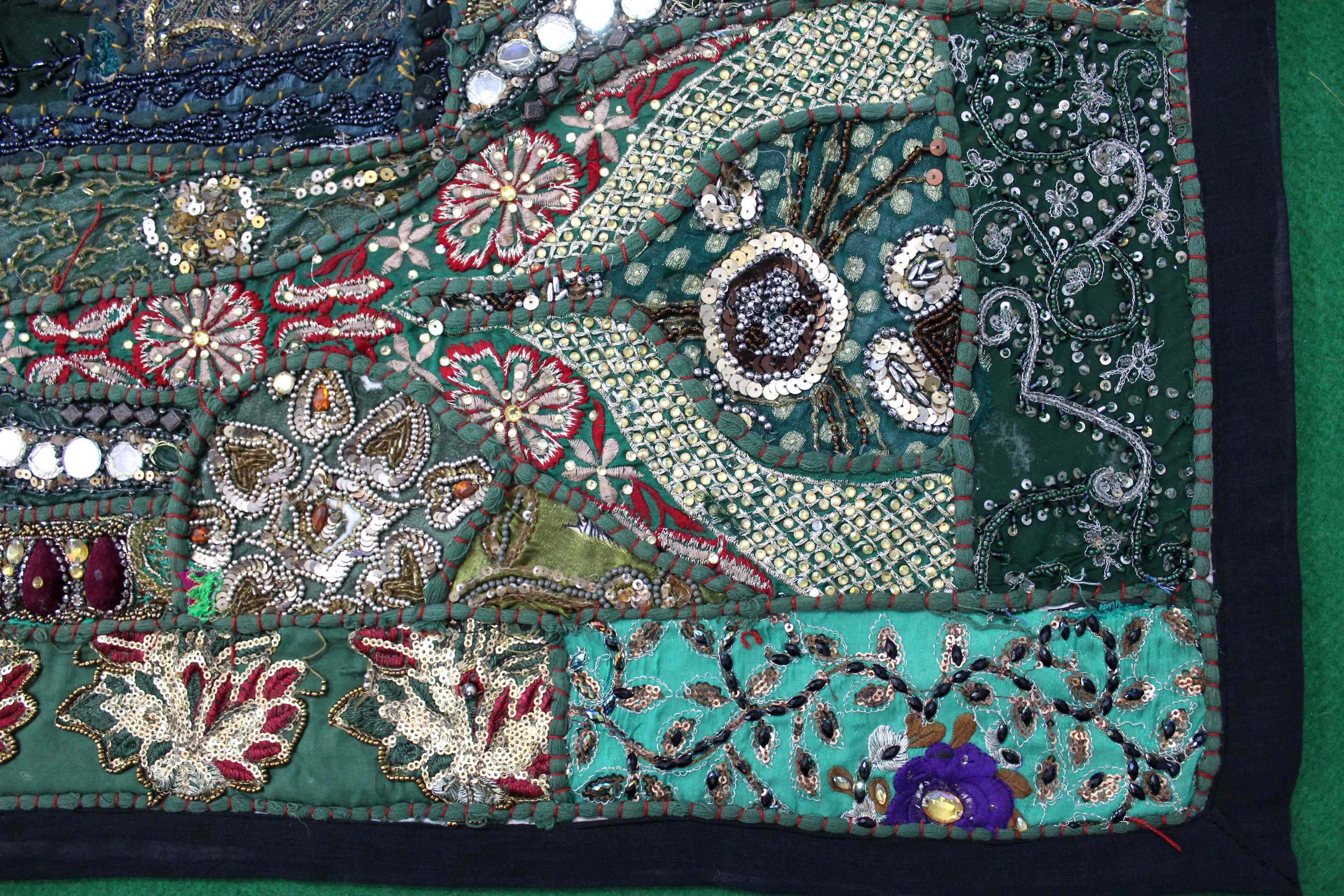 Indian Wall Hanging Embroidered Tapestry Green Cloth wall Hanging