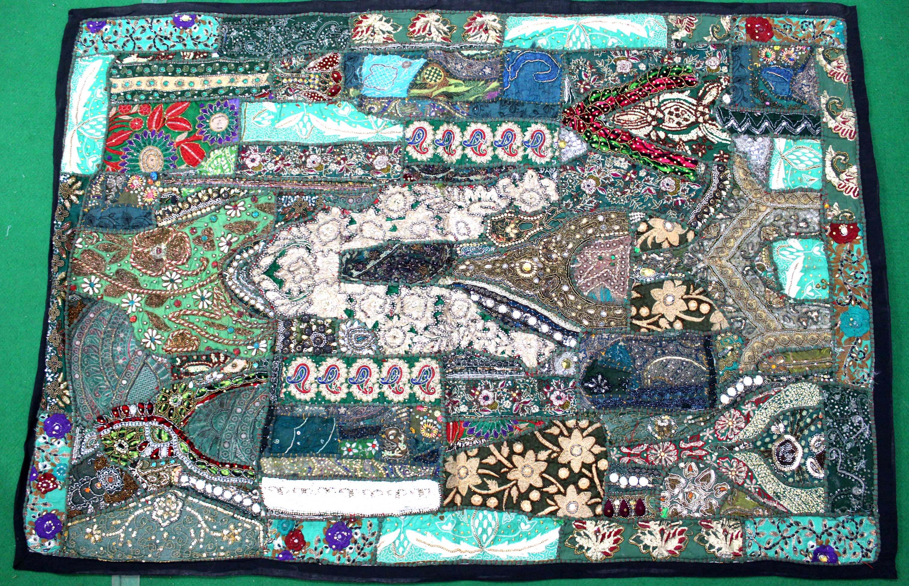 Indian Wall Hanging Embroidered Tapestry Green Cloth wall Hanging