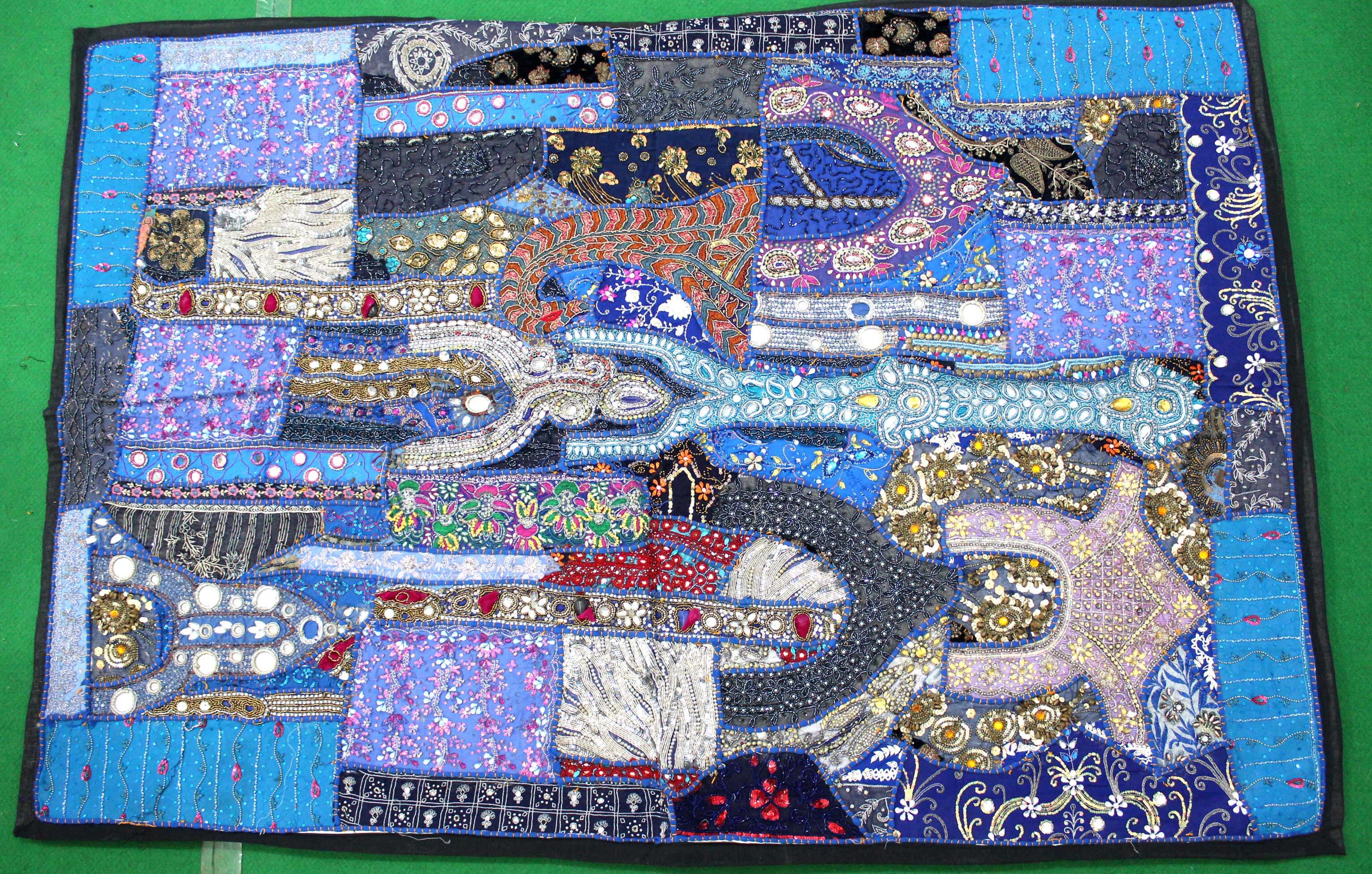 Indian Wall Hanging Embroidered Tapestry Bright Blue antique wall piece,cotton tapestry,tapestry,Tribal wall hanging,wall hanging