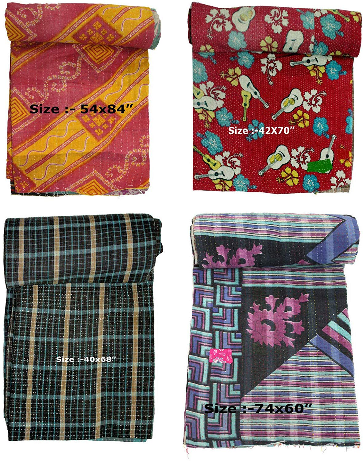 Vintage Kantha Sari 100% Cotton Throw - Handmade Blanket