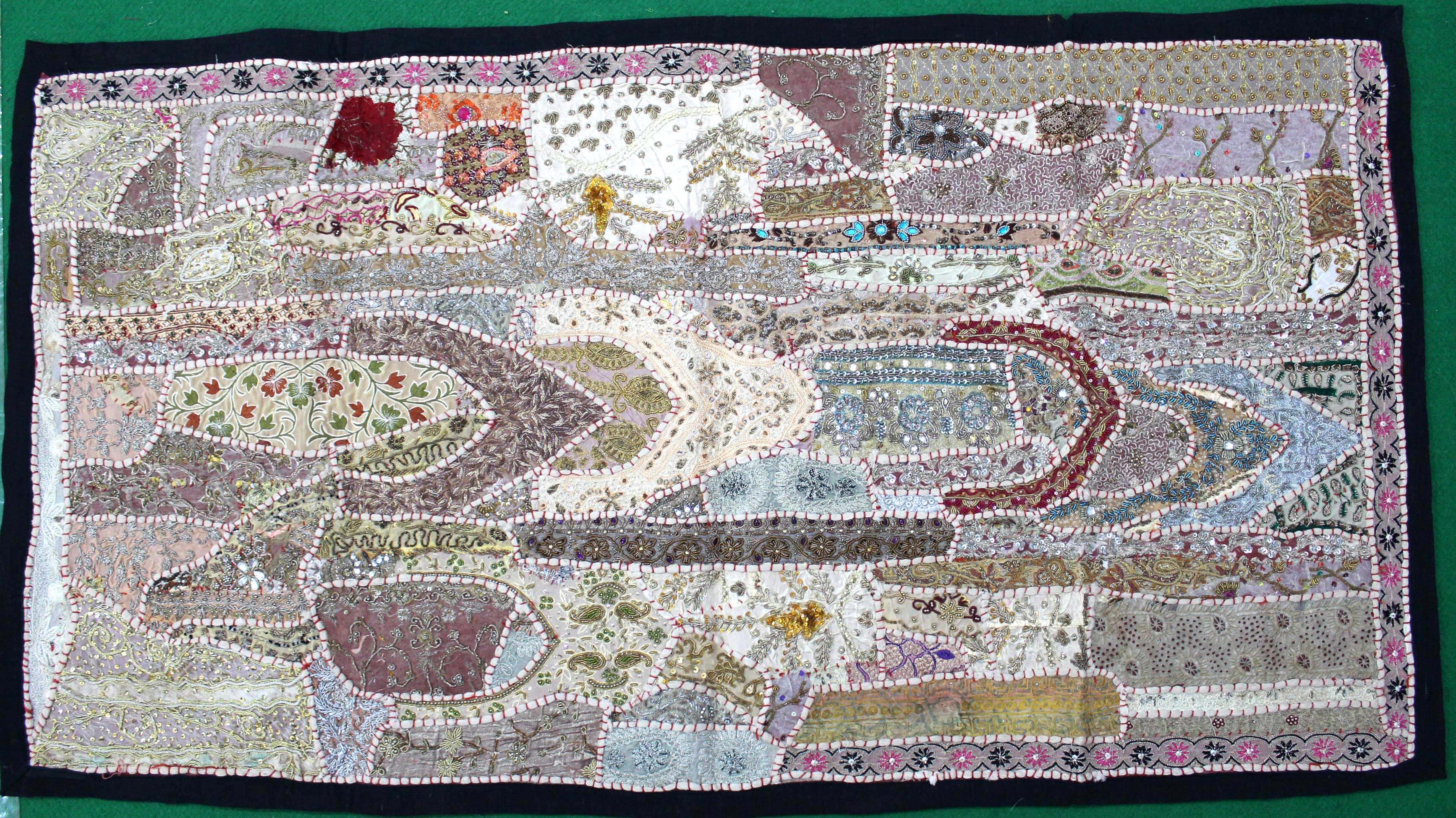 Indian Wall Hanging Embroidered Tapestry Beige 25 x 50 inches antique wall piece,cotton tapestry,tapestry,Tribal wall hanging,wall hanging Decor