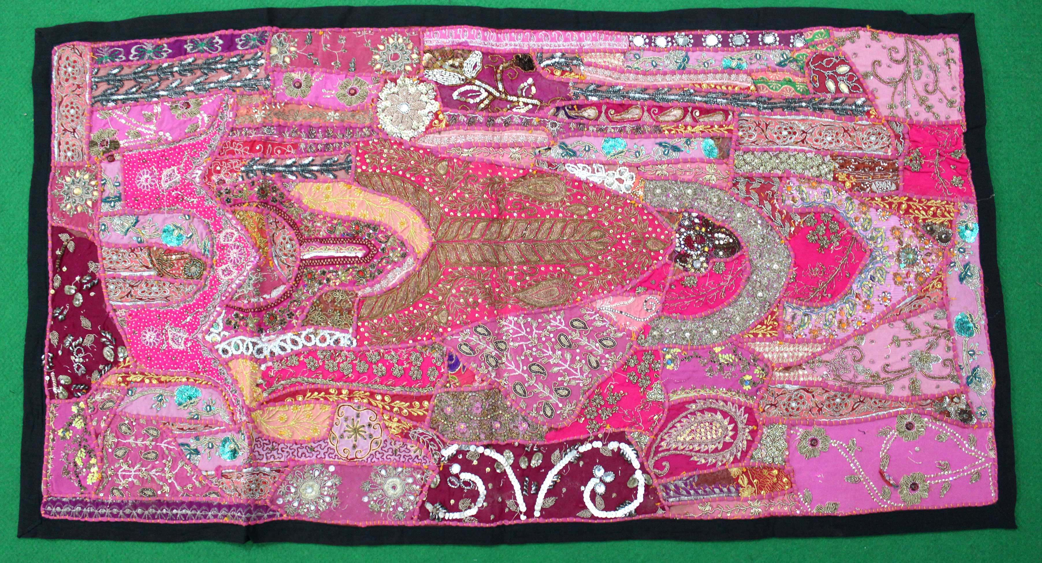 Indian Pink Embroidered Tapestry Wall Hanging 27"x51" antique wall piece,cotton tapestry,tapestry,Tribal wall hanging,wall hanging