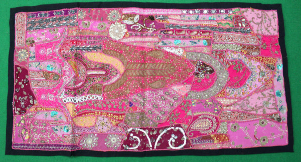 Indian Wall Hanging Embroidered Tapestry Pink 27 x 51 Inches