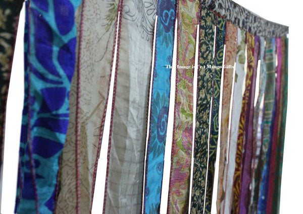 Recycled Indain Silk Sari Fabric Strip Curtain Boho Theme Hippy Hippie Gypsy Bohemian Decor - Mangogiftsstore