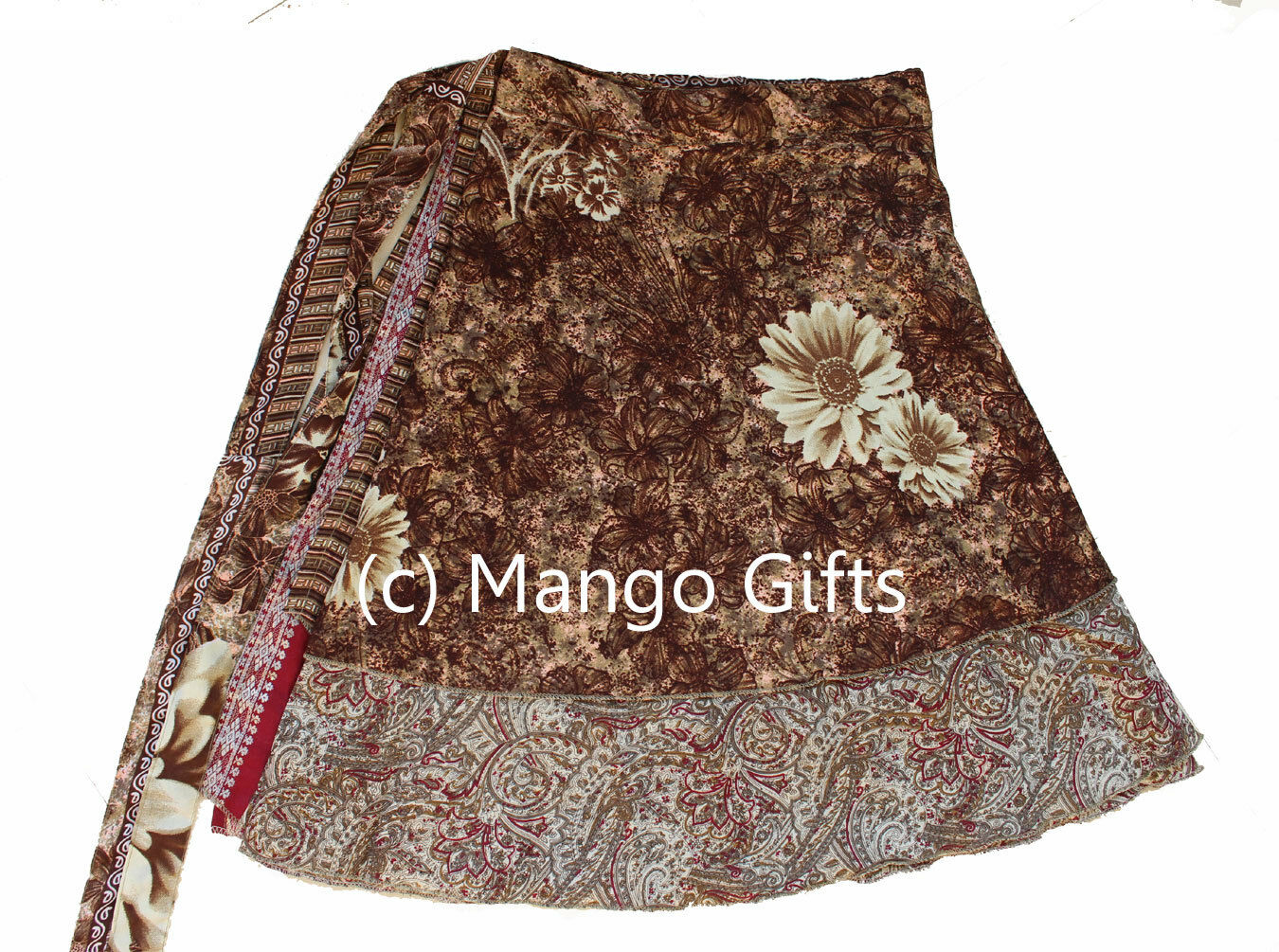 Vintage 2 Layer Silk Sari Saree Magic Wrap Around Skirt Dress Beach Wear Sarong Wholesale