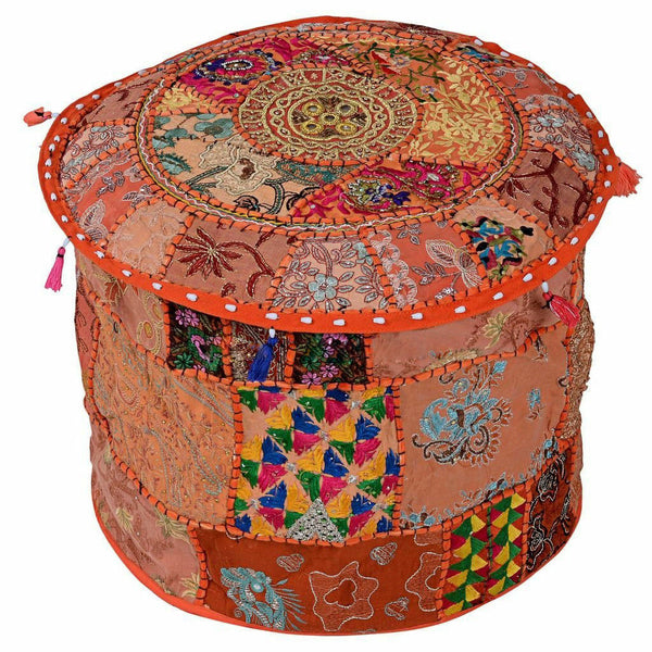 Embroidered Foot Stool Traditional Patchwork Ottoman 18" X 13" Inches - Mangogiftsstore