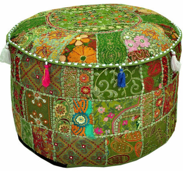 Embroidered Foot Stool Traditional Patchwork Ottoman 18" X 13" Inches - Mangogiftsstore