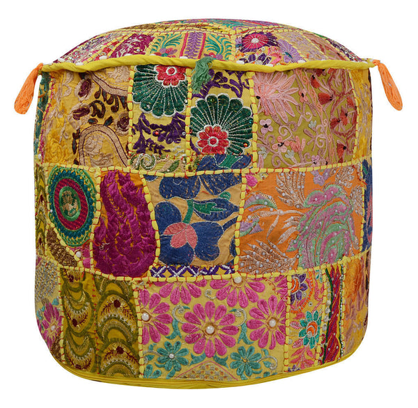 Embroidered Foot Stool Traditional Patchwork Ottoman 18" X 13" Inches - Mangogiftsstore