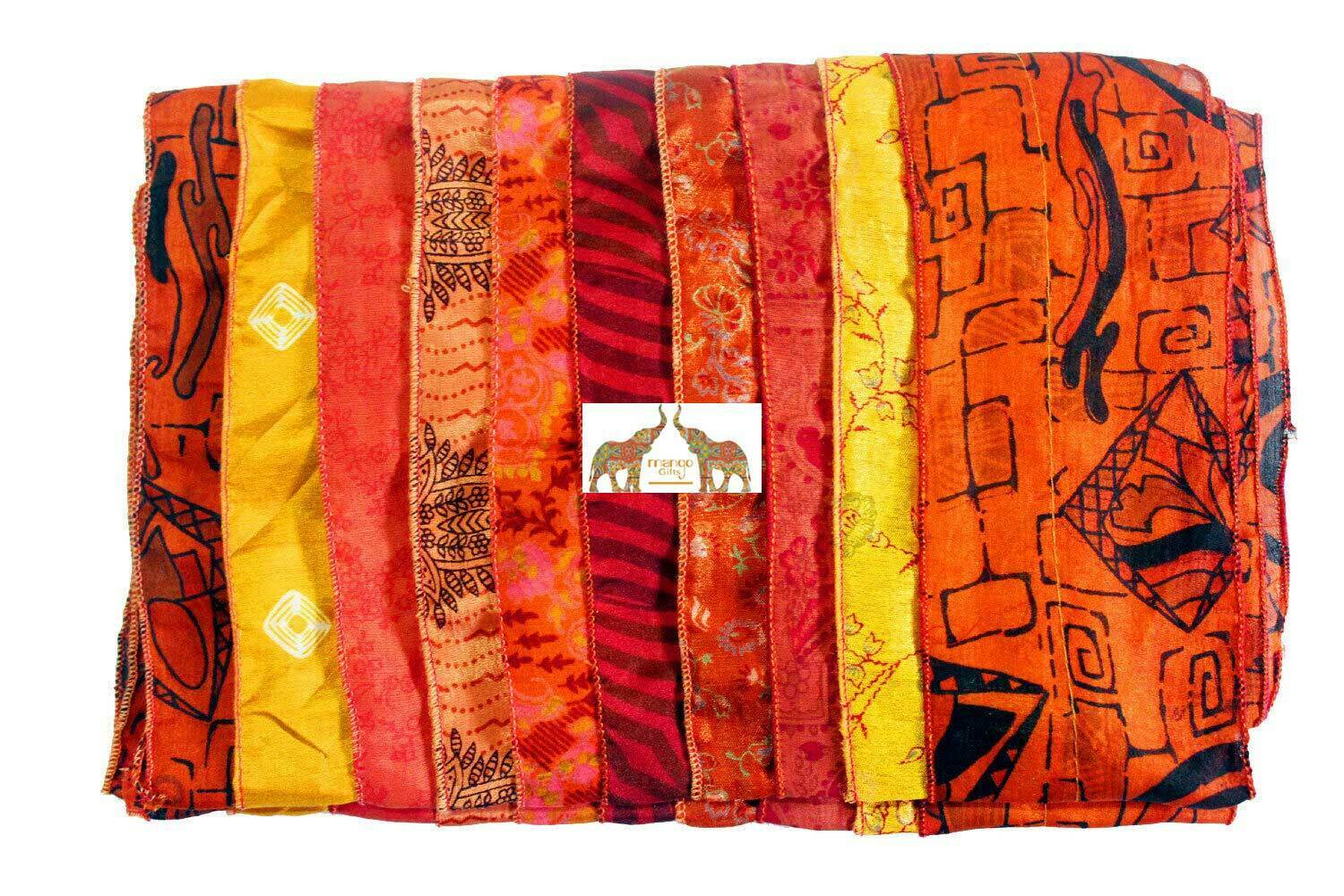 Indian Vintage Silk Sari Handmade Recycled Scarves Stoles Patchwork scarf wraps - Mangogiftsstore