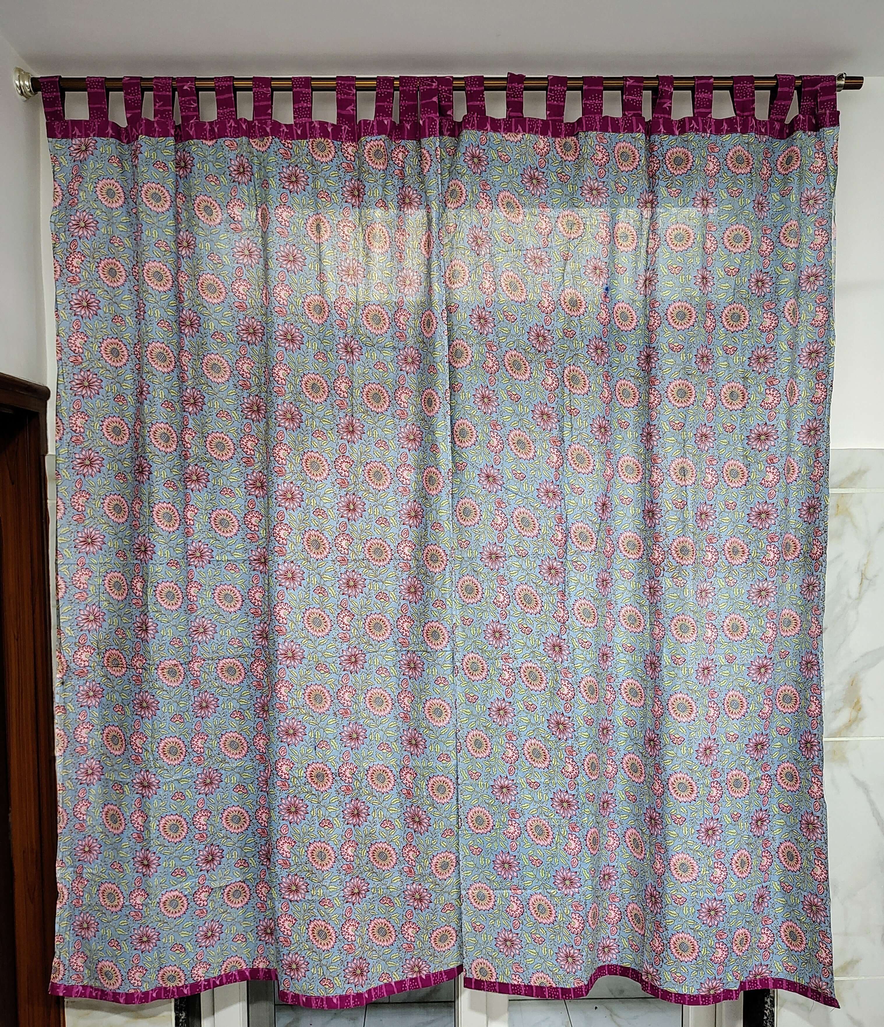 Hand-Block Print Cotton Floral Curtains - Bohemian Decor