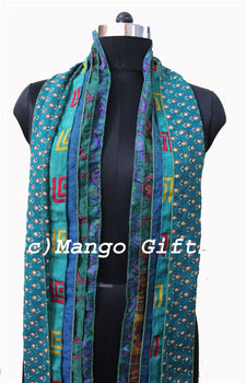 Vintage Silk Indian Sari Recycled Scarves Stole Patchwork Scarf Wholesale - Mangogiftsstore