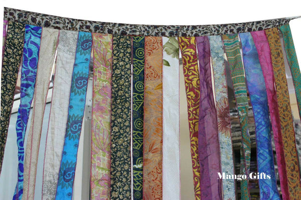 Recycled Indain Silk Sari Fabric Strip Curtain Boho Theme Hippy Hippie Gypsy Bohemian Decor - Mangogiftsstore