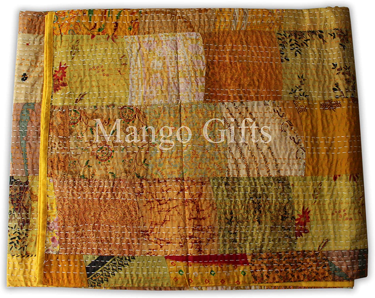 Indian Kantha Quilt Patchwork Silk Bedspread Size 60*90 Inches Wholesale Lot 3Pc - Mangogiftsstore