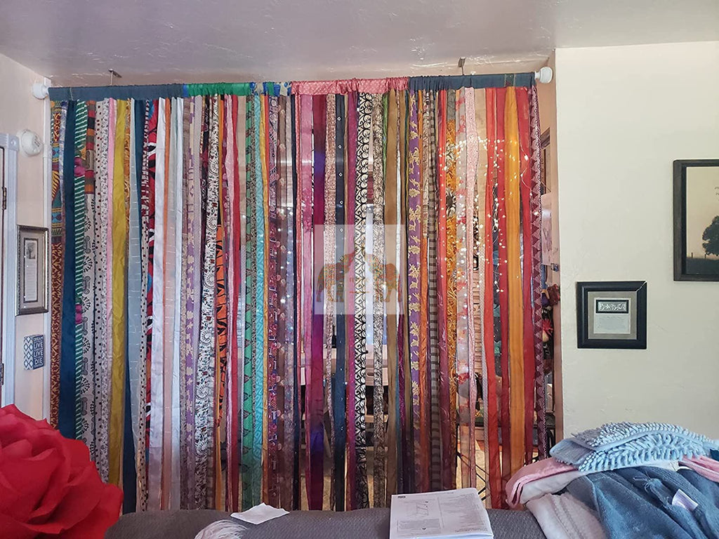 Recycled Silk Sari Boho Ribbon Doorway Curtains Panels Drapes Bay Window  Curtain – Mangogiftsstore