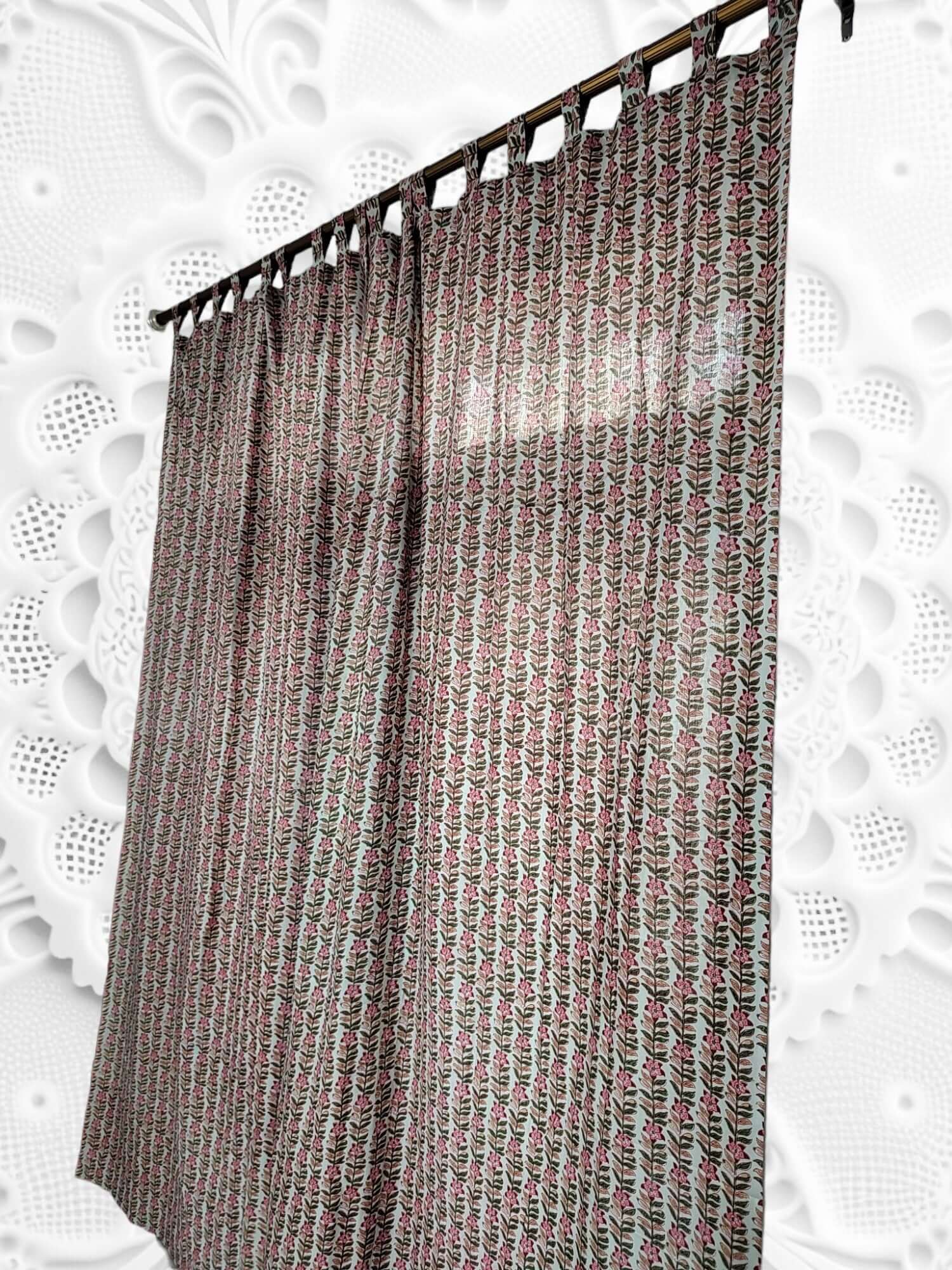 Hand-Block Print Cotton Floral Curtains - Bohemian Decor