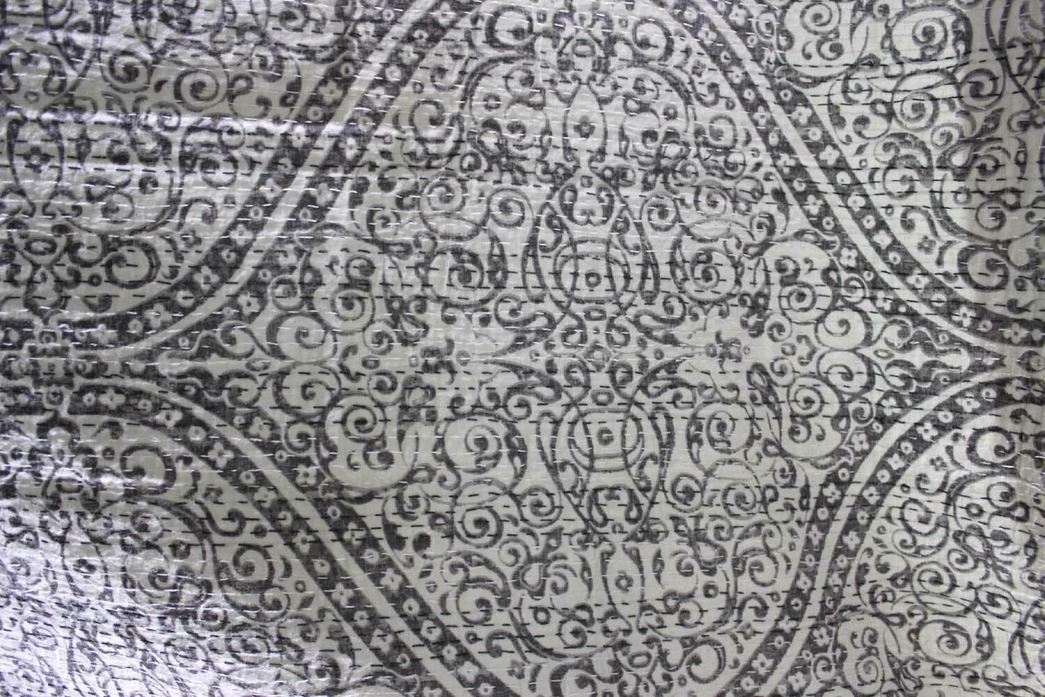 Handmade Grey Kantha Quilt Cotton Indian Bedspread Floral Throw Blanket Lot 5 Pc - Mangogiftsstore