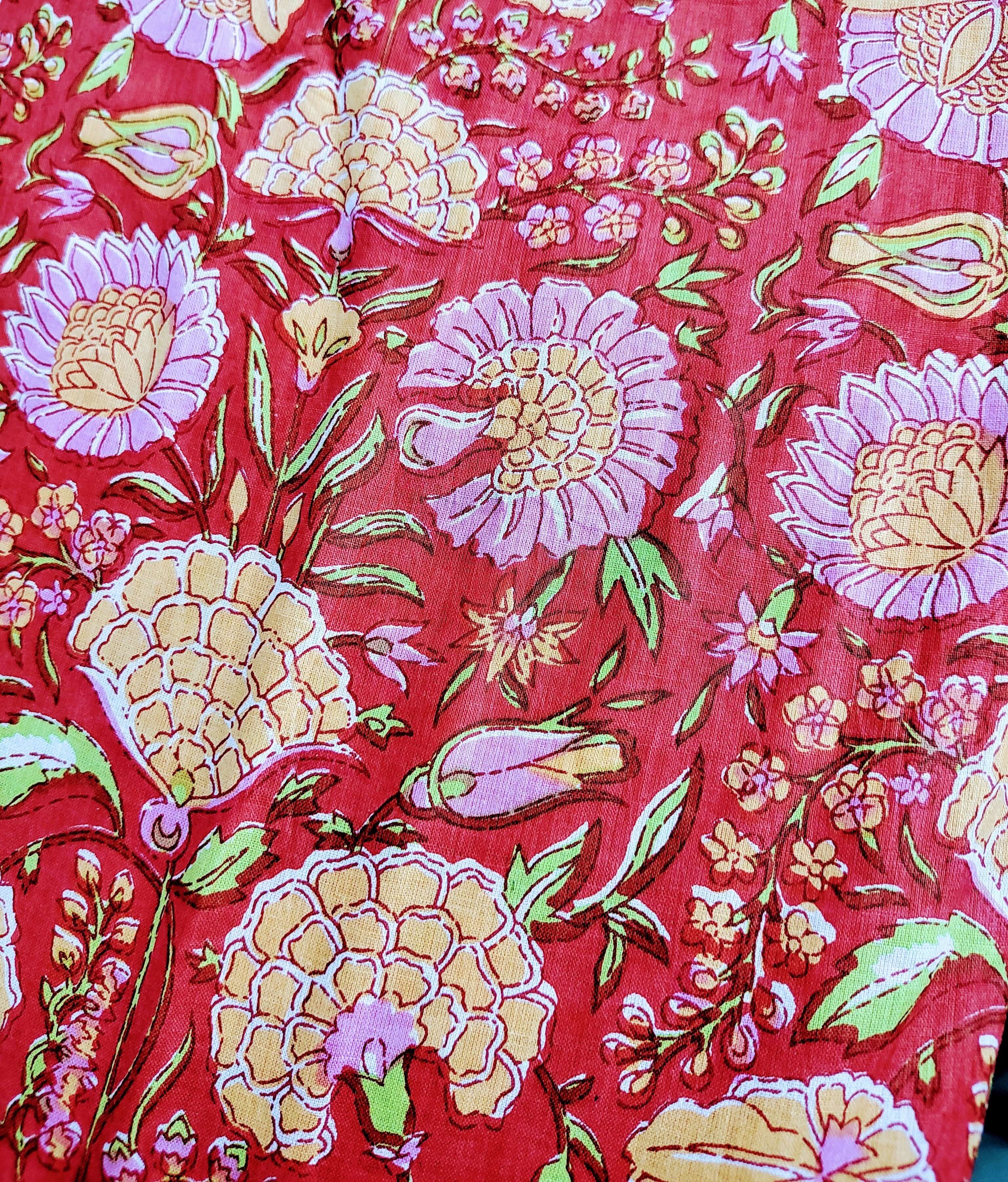 Hand-Block Print Cotton Floral Curtains - Bohemian Decor
